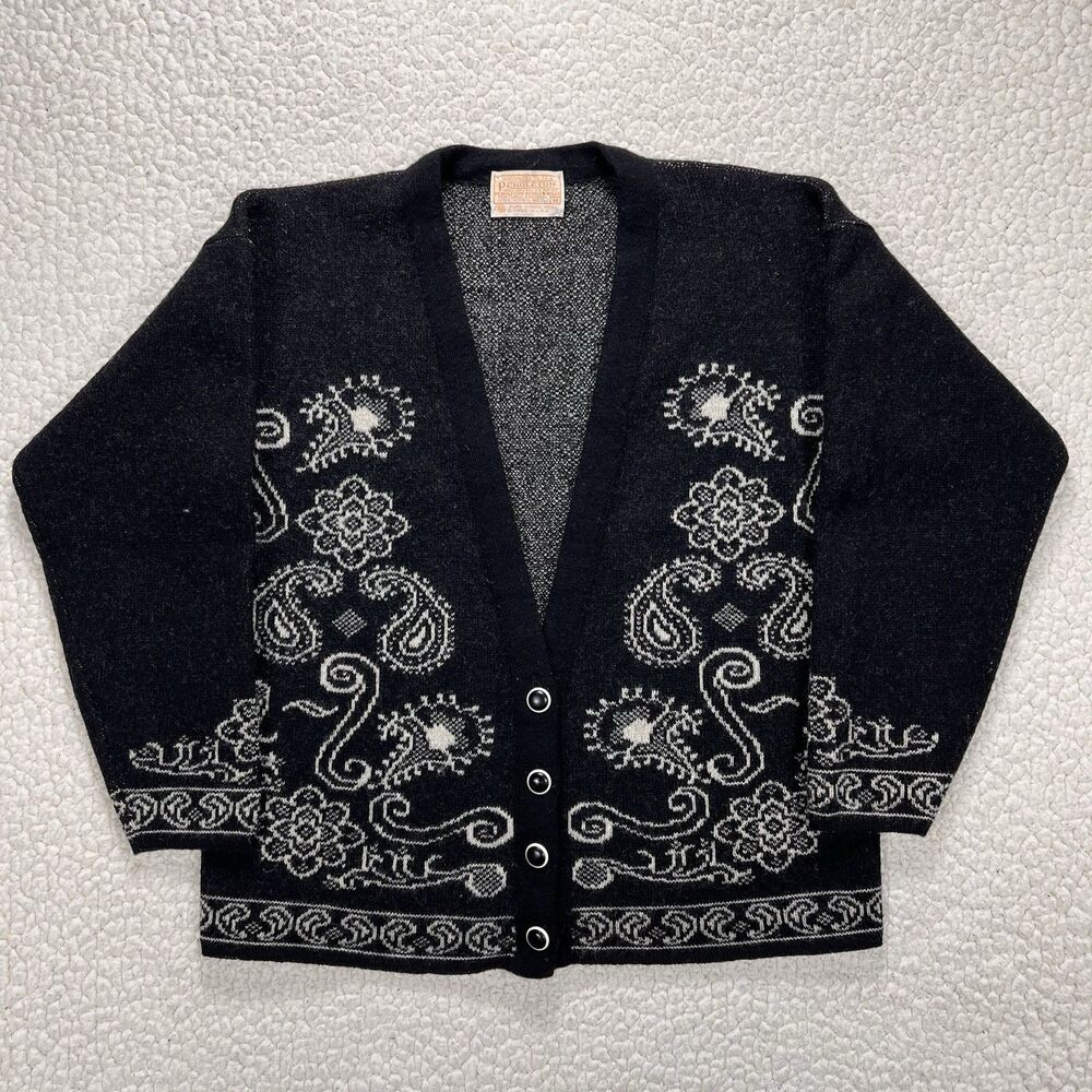 VTG Pendleton Wool‎ Cardigan Women’s M USA Boho Folk Tapestry Knit Mid Century